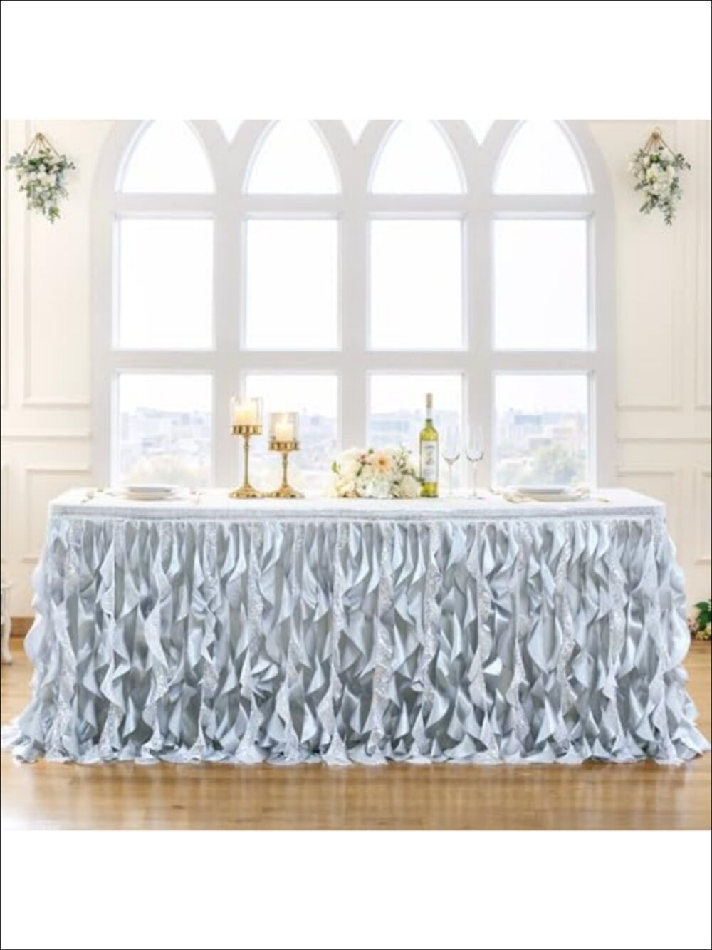 6Ft Sequin Table Skirt Ruffle Tutu Table Cloth for Wedding Banquet Party
